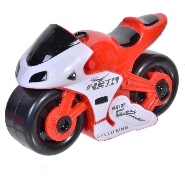 Versenymotor gyerekeknek, piros/fehér, műanyag, 10 x 4 x 5 cm