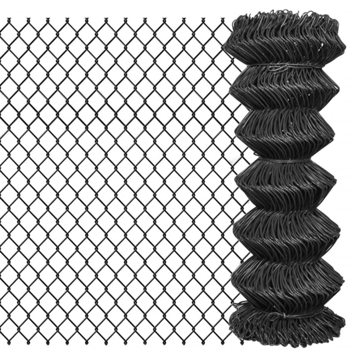 Плетена оградна мрежа, стомана, 15x1 м, сива 142424