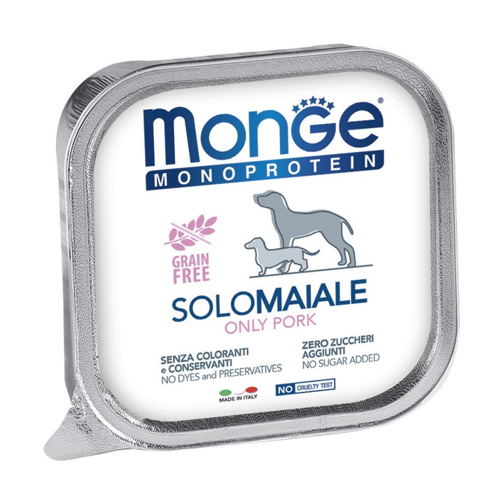 Hrana monoproteica pentru caini, Monge Solo maiale (porc) 150g