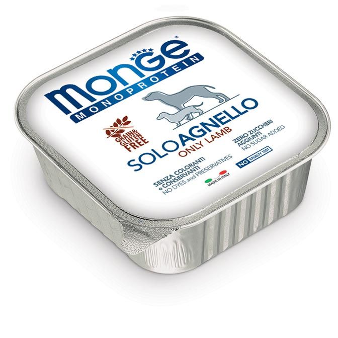 Hrana monoproteica pentru caini, Monge Solo agnello (miel) 150g