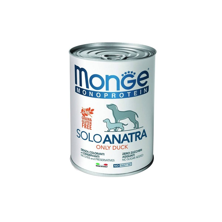 Hrana monoproteica pentru caini, Monge Solo anatra (rata) 400g