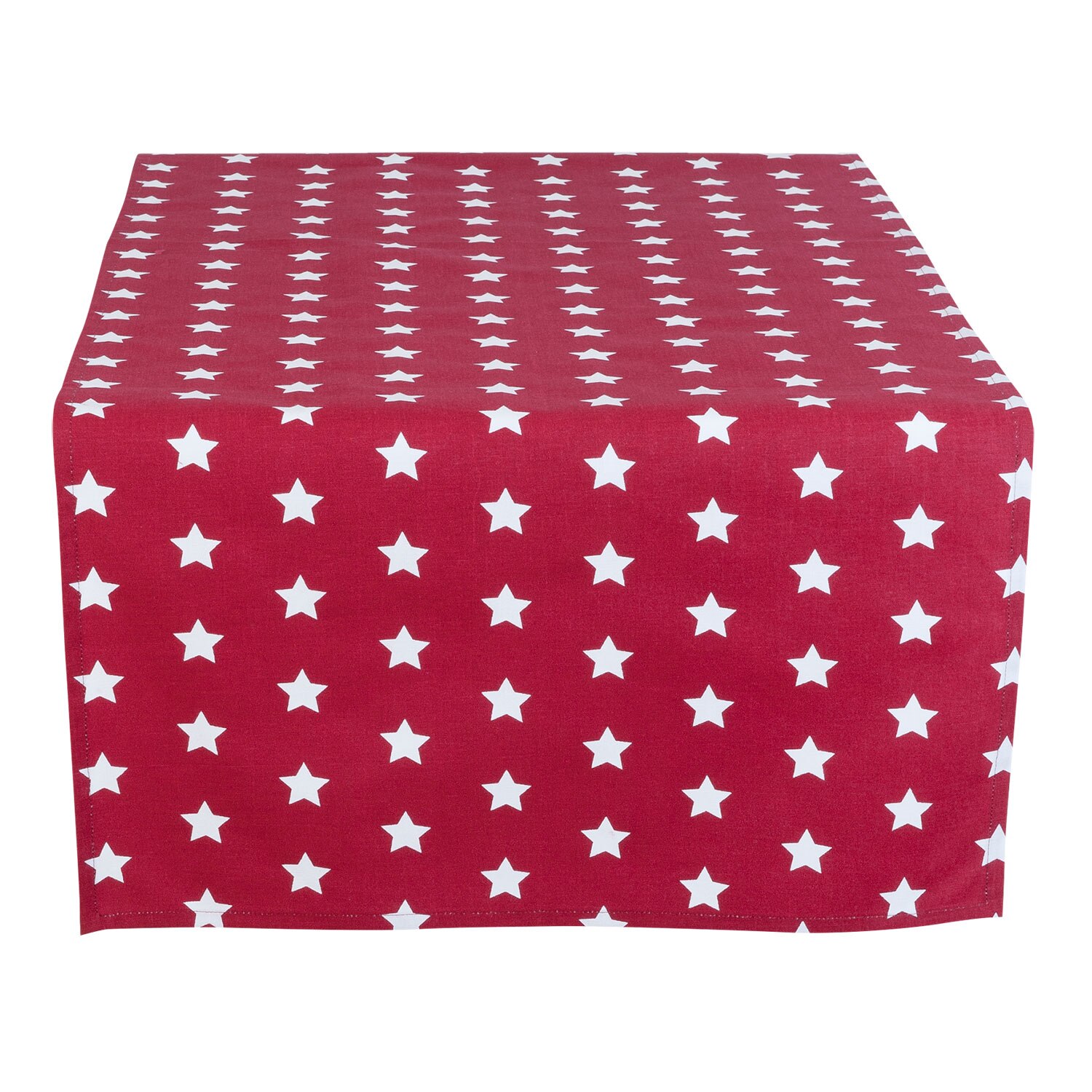 Traversa de masa bumbac rosu alb model stelute 50 cm x 140 cm