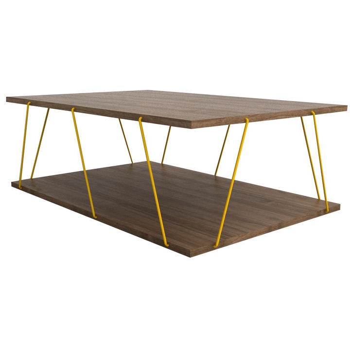 Masuta pentru cafea Rafevi Tars, nuc/galben, design modern,31 x 60 x 90 cm