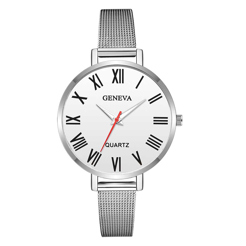 Ceas Geneva Dama Quartz Casual Elegant Silver-alb, PN999397SAB, curea din metal (mesh), afisaj Analog
