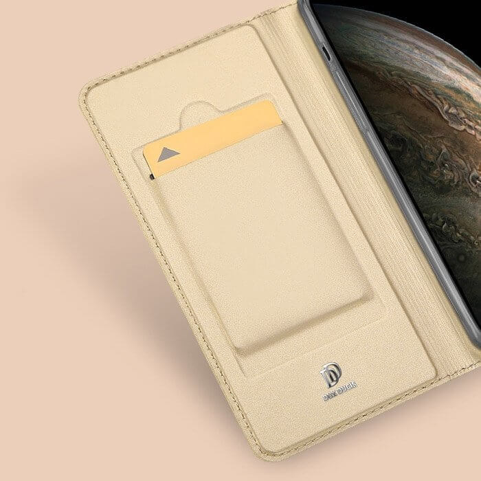 Husa iPhone 11 Pro, Flip / Book, Buzunar Card, Piele, DUX DUCIS, Gold