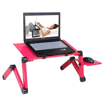 Masuta laptop, inaltime reglabila, din aluminiu cu sistem dublu ventilatie tip coller USB , suport reglabil mouse,standing desk multifunctional 42 x 26 cm, roz ,EJ-products