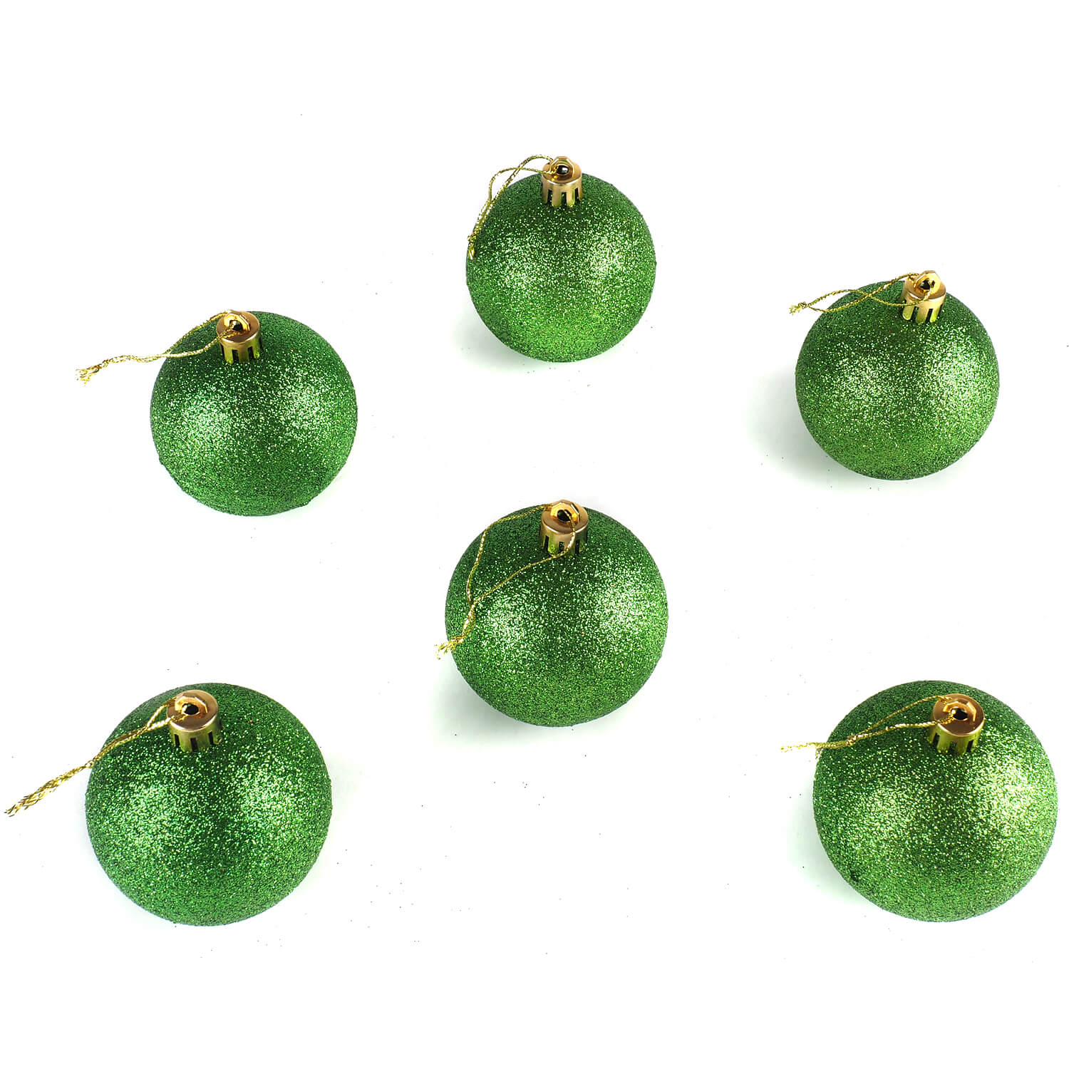Set 6 globuri gliterate Holly, verde, diam. 6 cm