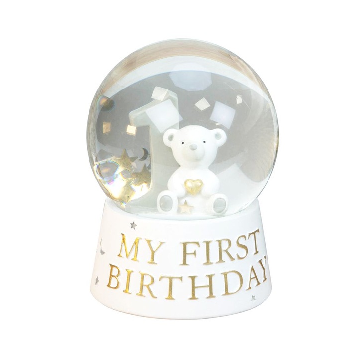Decoratiune glob pentru prima aniversare, My First Birthday, alb