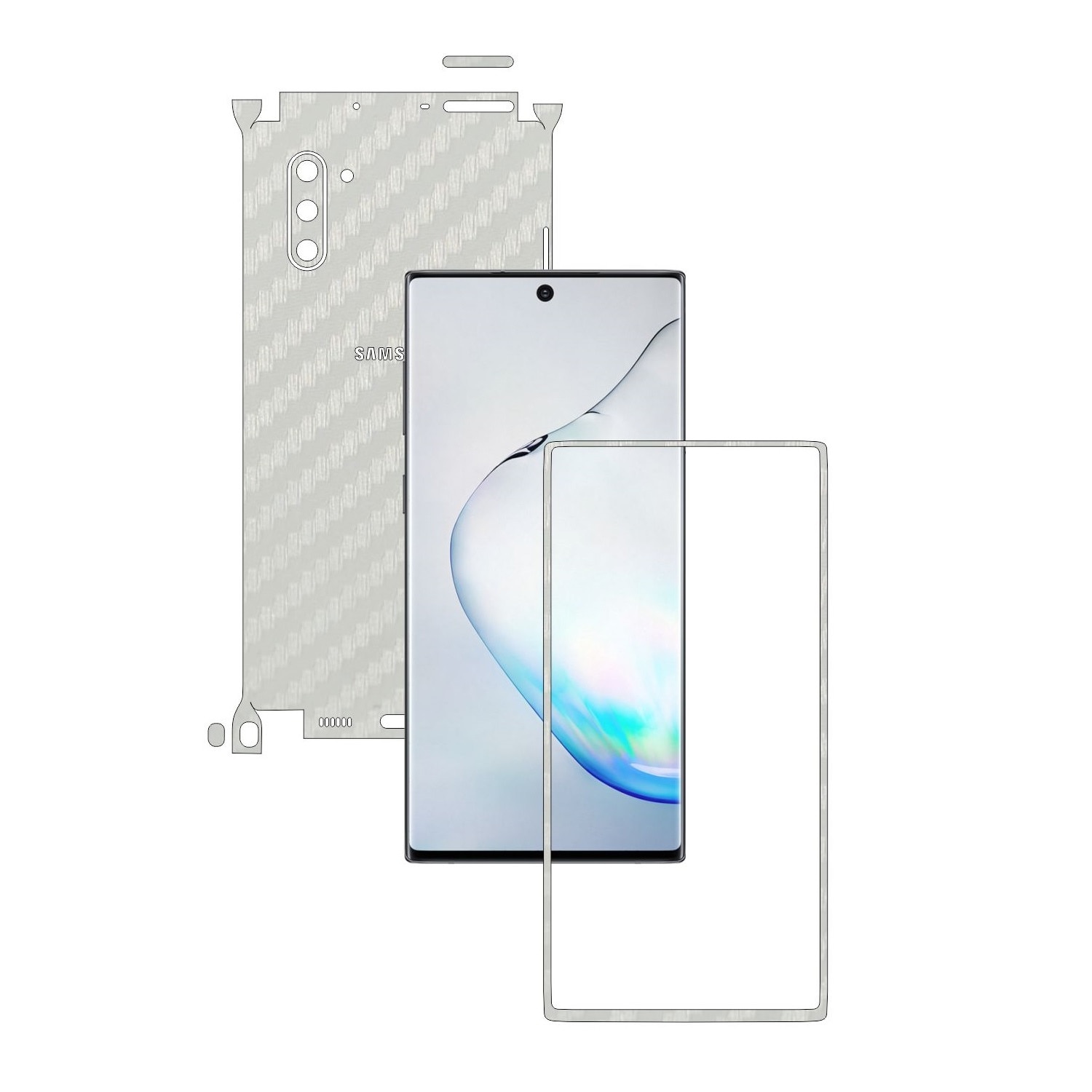 Folie Protectie Carbon Skinz pentru Samsung Galaxy Note 10 (5G) - Carbon Alb 360 Cut, Skin Adeziv Full Body Cover pentru Rama Ecran, Carcasa Spate si Laterale