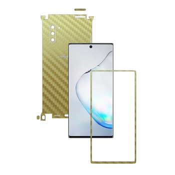 Folie Protectie Carbon Skinz pentru Samsung Galaxy Note 10 (5G) - Carbon Auriu 360 Cut, Skin Adeziv Full Body Cover pentru Rama Ecran, Carcasa Spate si Laterale
