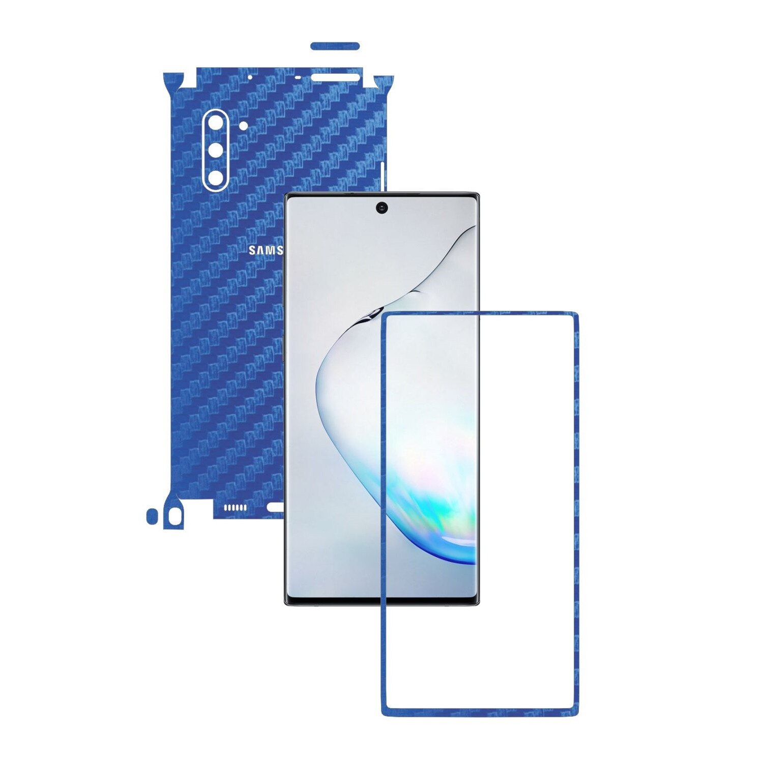 Folie Protectie Carbon Skinz pentru Samsung Galaxy Note 10 (5G) - Carbon Albastru 360 Cut, Skin Adeziv Full Body Cover pentru Rama Ecran, Carcasa Spate si Laterale