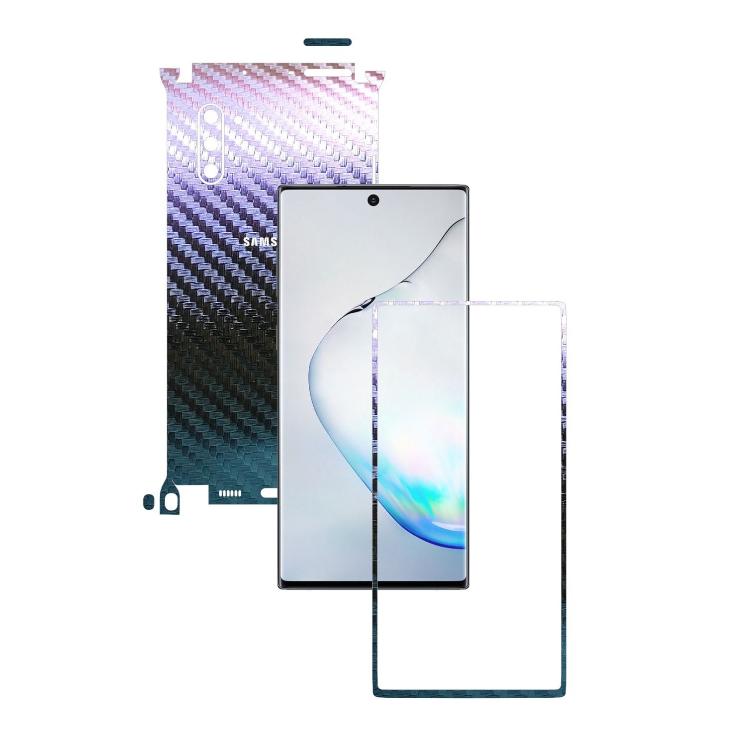 Folie Protectie Carbon Skinz pentru Samsung Galaxy Note 10 (5G) - Carbon Cameleon 360 Cut, Skin Adeziv Full Body Cover pentru Rama Ecran, Carcasa Spate si Laterale