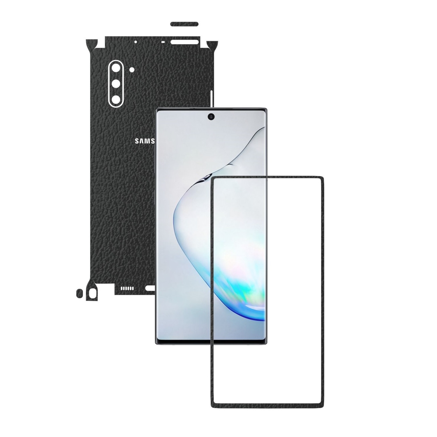 Folie Protectie Carbon Skinz pentru Samsung Galaxy Note 10 (5G) - Piele Neagra 360 Cut, Skin Adeziv Full Body Cover pentru Rama Ecran, Carcasa Spate si Laterale