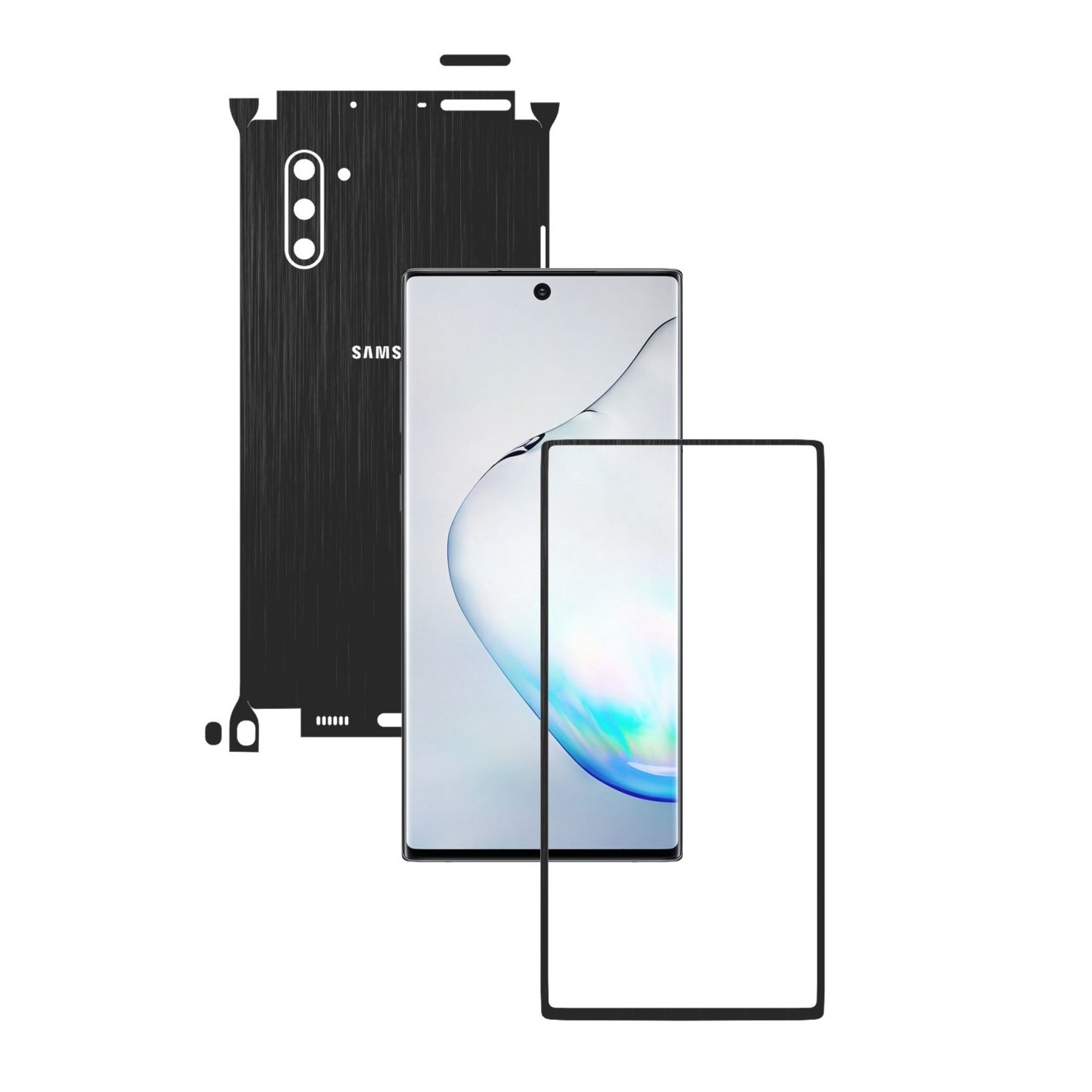 Folie Protectie Carbon Skinz pentru Samsung Galaxy Note 10 (5G) - Brushed Negru 360 Cut, Skin Adeziv Full Body Cover pentru Rama Ecran, Carcasa Spate si Laterale