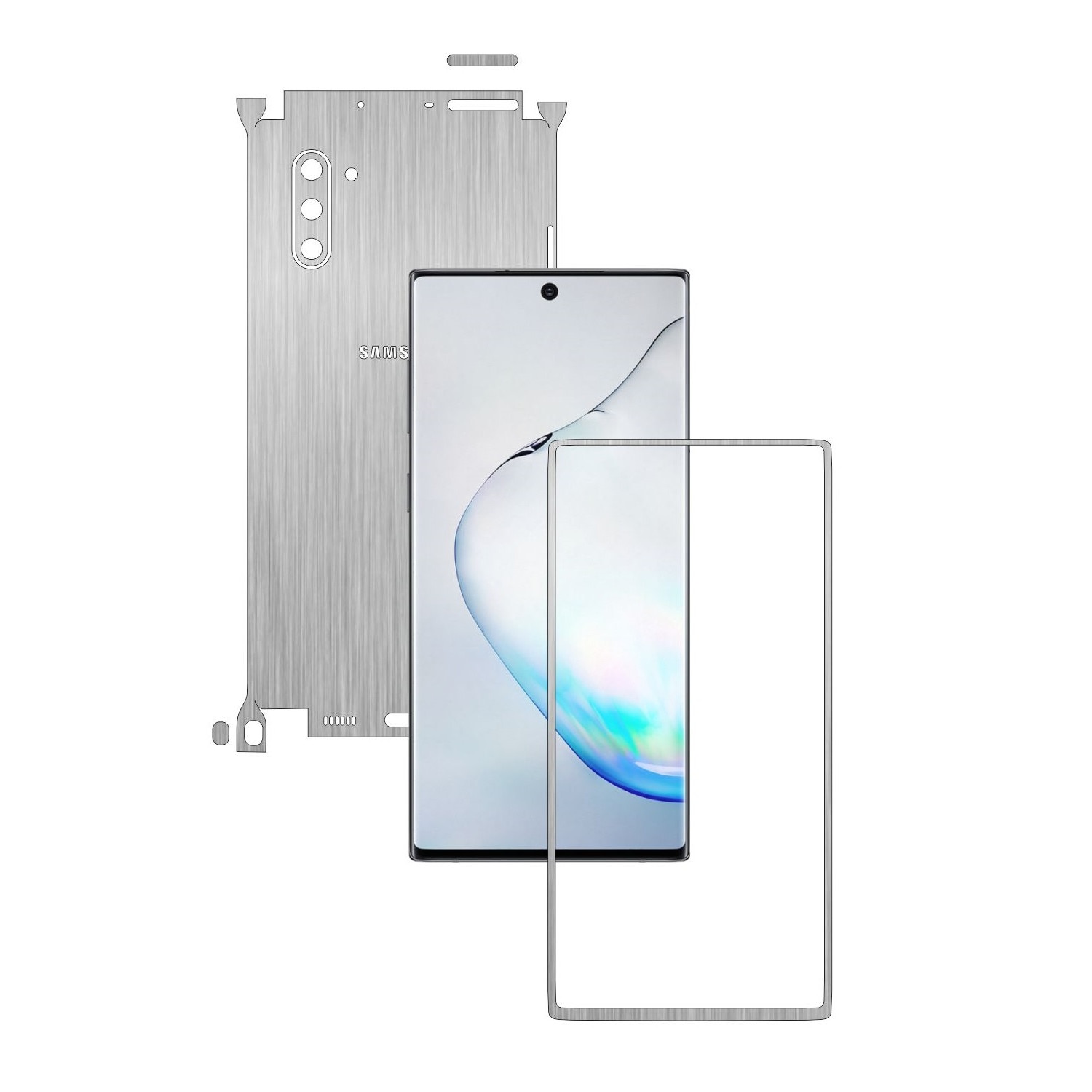 Folie Protectie Carbon Skinz pentru Samsung Galaxy Note 10 (5G) - Brushed Argintiu 360 Cut, Skin Adeziv Full Body Cover pentru Rama Ecran, Carcasa Spate si Laterale