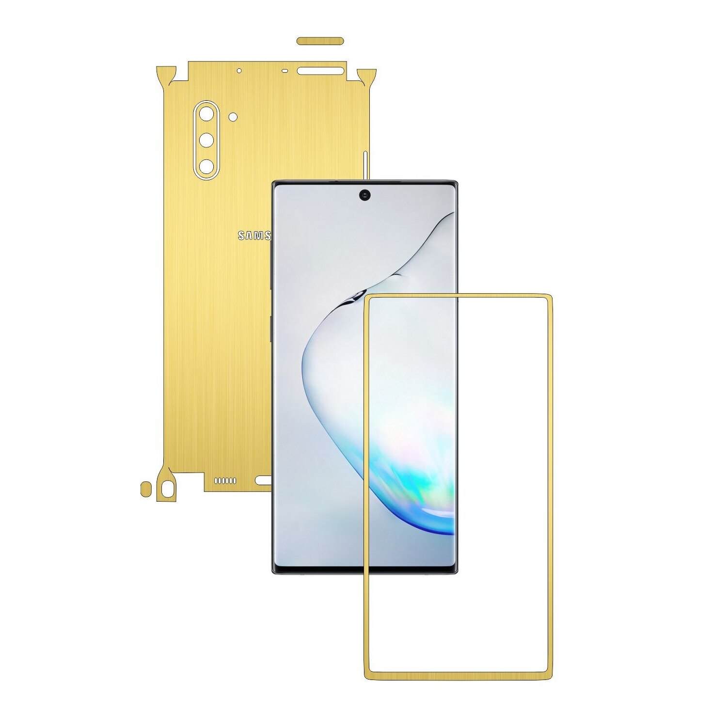 Folie Protectie Carbon Skinz pentru Samsung Galaxy Note 10 (5G) - Brushed Auriu 360 Cut, Skin Adeziv Full Body Cover pentru Rama Ecran, Carcasa Spate si Laterale