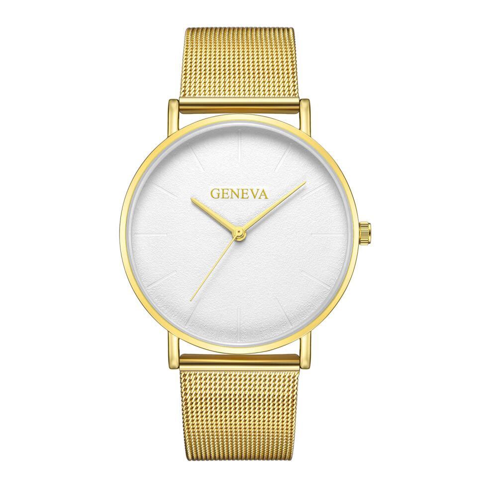 Ceas Geneva Unisex Quartz Casual Elegant Auriu/alb, PN999425GAB, curea din metal (mesh), afisaj Analog