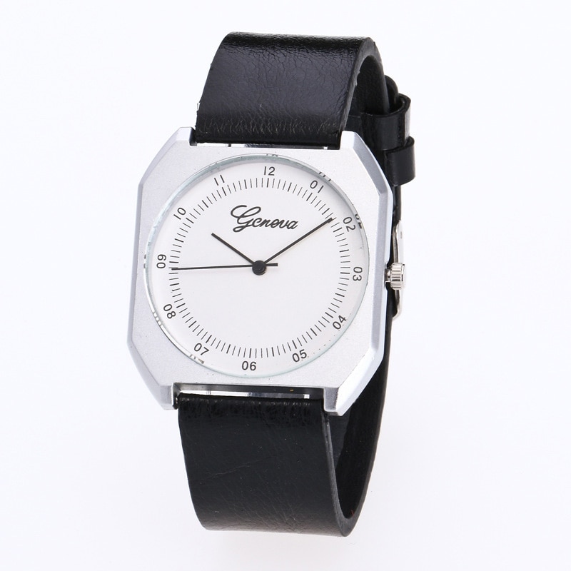 Ceas Geneva Unisex Quartz Casual Elegant Alb, PN999290AB, curea din piele, afisaj Analog