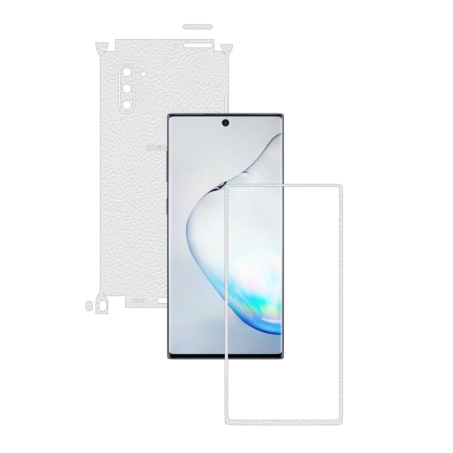 Folie Protectie Carbon Skinz pentru Samsung Galaxy Note 10 (5G) - Piele Alba 360 Cut, Skin Adeziv Full Body Cover pentru Rama Ecran, Carcasa Spate si Laterale