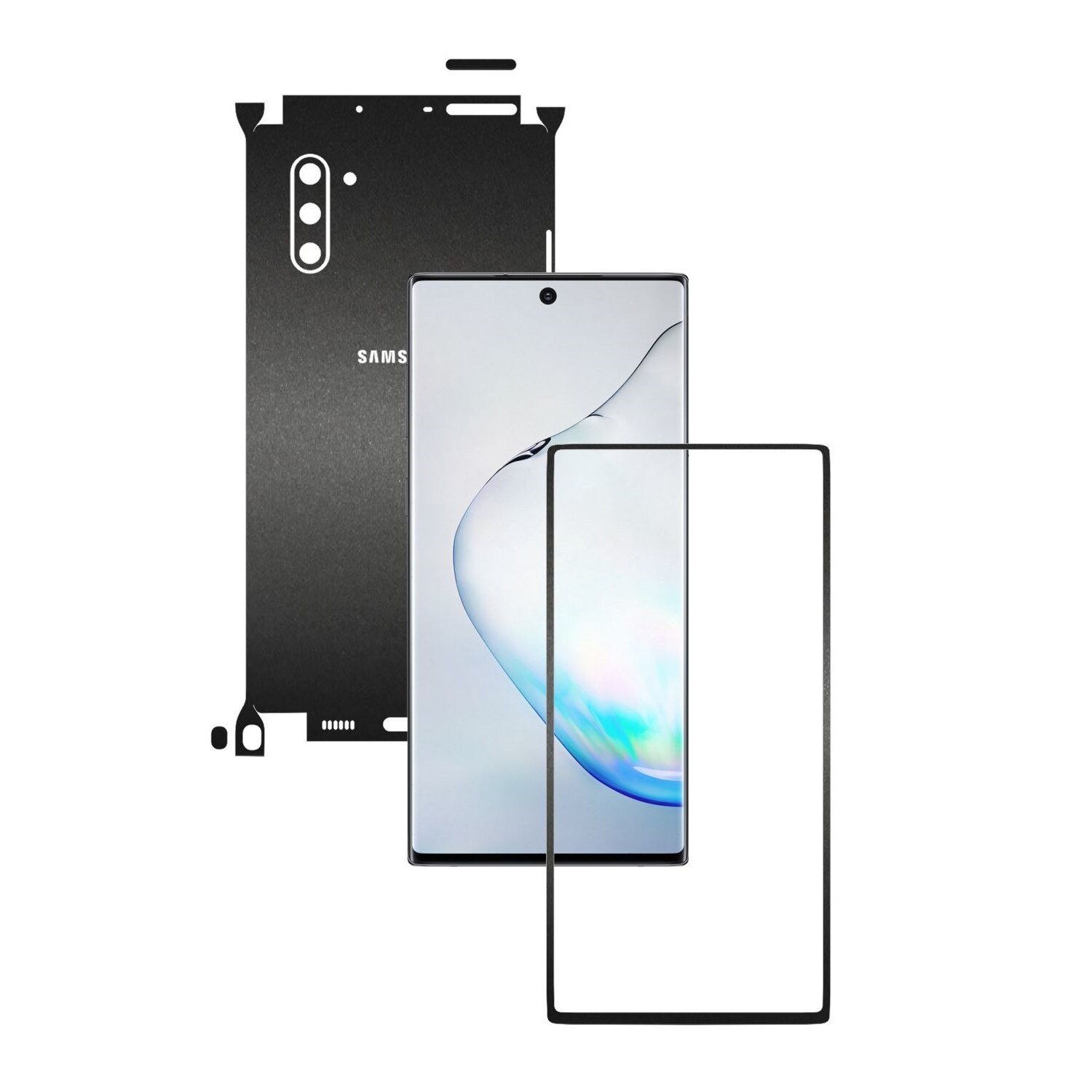 Folie Protectie Carbon Skinz pentru Samsung Galaxy Note 10 (5G) - Negru Mat 360 Cut, Skin Adeziv Full Body Cover pentru Rama Ecran, Carcasa Spate si Laterale