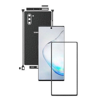 Folie Protectie Carbon Skinz pentru Samsung Galaxy Note 10 (5G) - Piele Neagra Split Cut, Skin Adeziv Full Body Cover pentru Rama Ecran, Carcasa Spate si Laterale