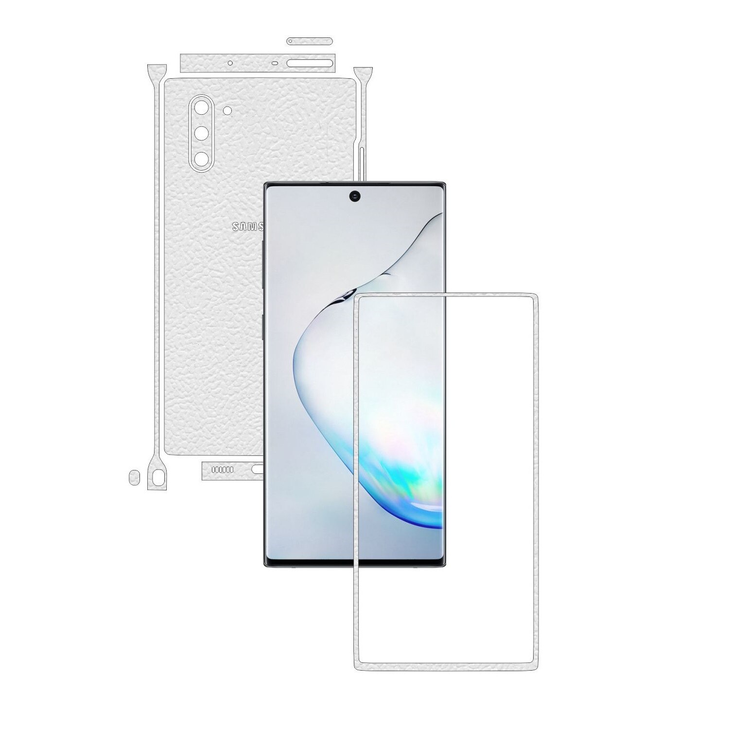 Folie Protectie Carbon Skinz pentru Samsung Galaxy Note 10 (5G) - Piele Alba Split Cut, Skin Adeziv Full Body Cover pentru Rama Ecran, Carcasa Spate si Laterale