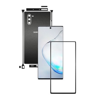 Folie Protectie Carbon Skinz pentru Samsung Galaxy Note 10 (5G) - Negru Mat Split Cut, Skin Adeziv Full Body Cover pentru Rama Ecran, Carcasa Spate si Laterale