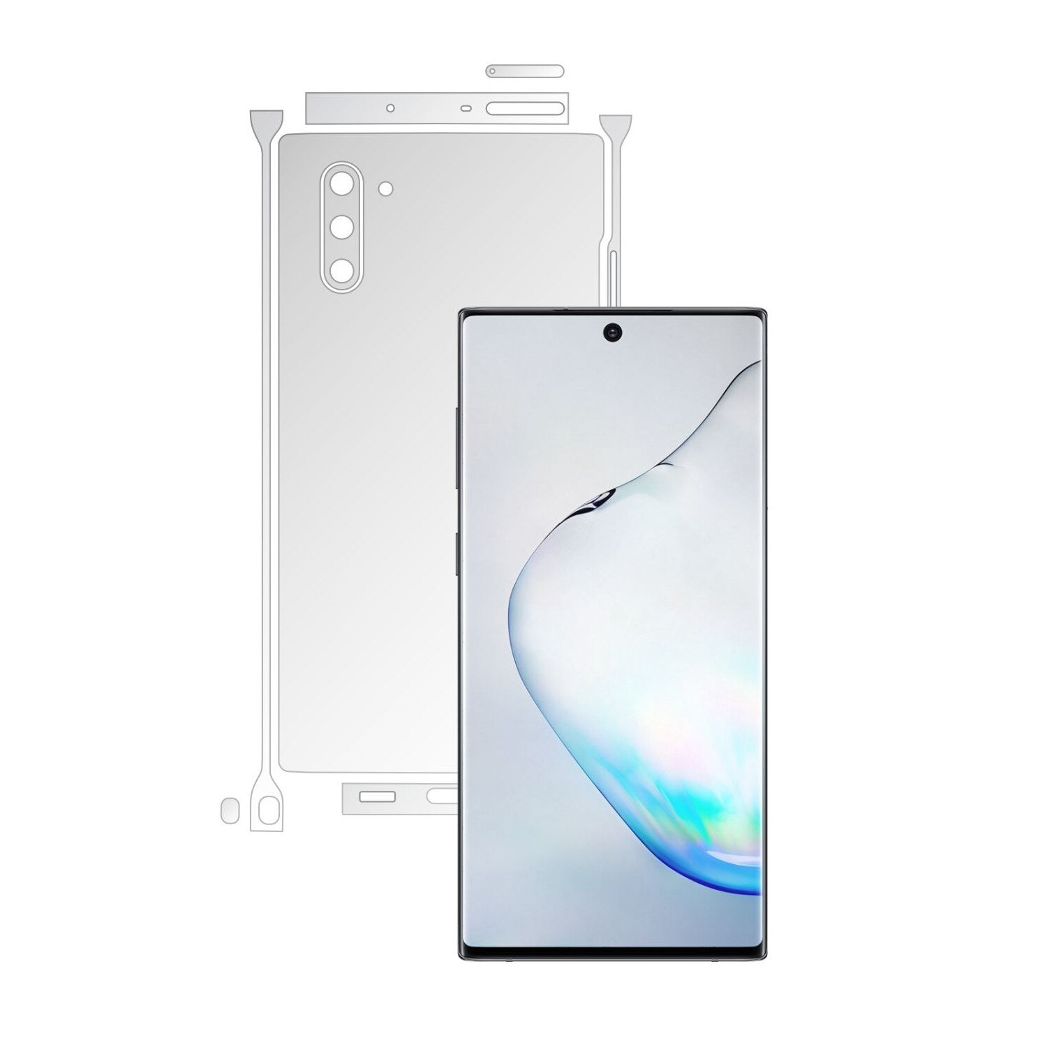 Folie Protectie Spate Invisible Skinz HD pentru Samsung Galaxy Note 10 (5G) - Folie Siliconica Ultra-Clear cu taiere Split Cut pentru Carcasa Spate si Laterale, Skin Adeziv Transparent, Edge to Edge Full Case Cover