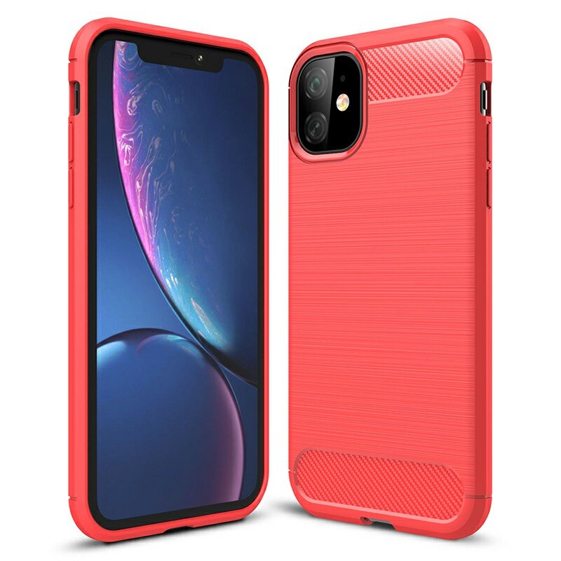 Husa de protectie BIBILEL cu insertii carbon pentru Iphone 11, protectie spate, bumper, capac de protectie, Rosu, BBL1106