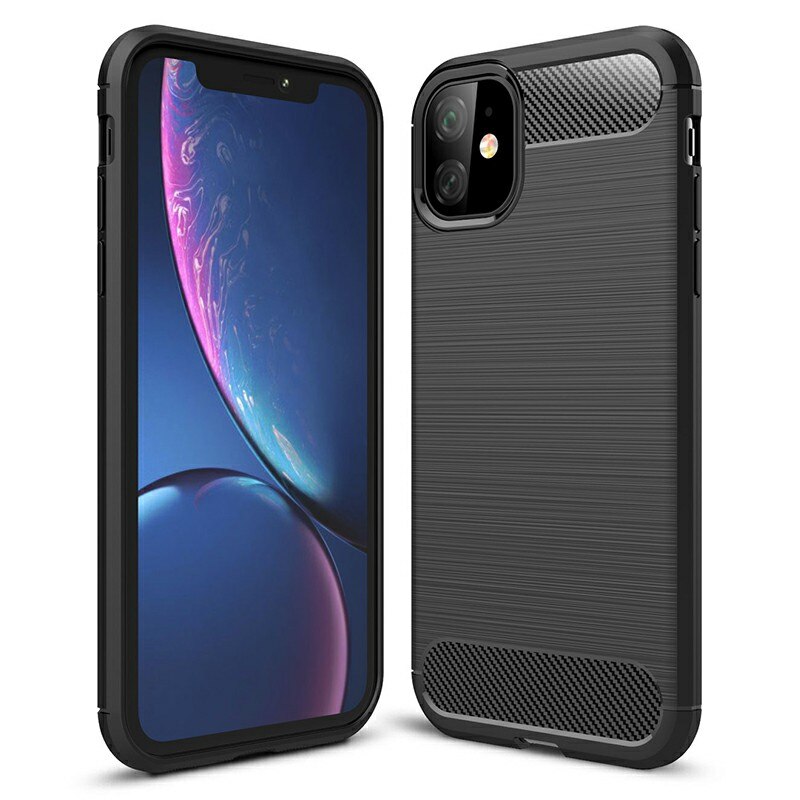 Husa de protectie BIBILEL cu insertii carbon pentru Iphone 11, protectie spate, bumper, capac de protectie, Negru, BBL1105
