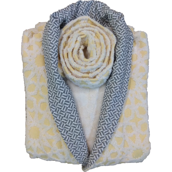 Halat de baie, DOMTEX, jacquard, galben, guler brodat, L