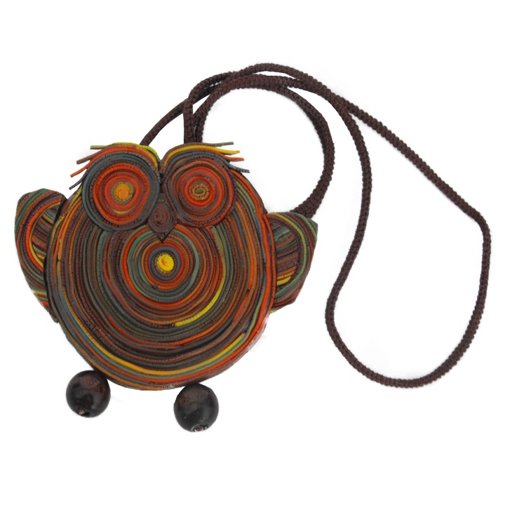 Colier modelat manual din argila polimerica- Bufnita, Multicolor- 1 piesa