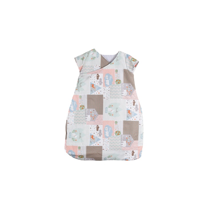 Sac de dormit 0-2 ani pentru iarna, Casa de bumbac, bumbac 100%, animalute, multicolor