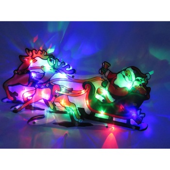 Decoratiune craciun, ornament pentru geam, 46/23 cm, Mos Craciun cu reni, multicolor cu luminite multicolore Decoratiune craciun, ornament pentru geam, 46/23 cm, Mos Craciun cu reni, multicolor cu luminite multicolore