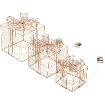 Set de 3 decoratiuni luminoase, LED, 25.5x25.5 cm, Cadouri aurii, Ego Set de 3 decoratiuni luminoase, LED, 25.5x25.5 cm, Cadouri aurii, Ego