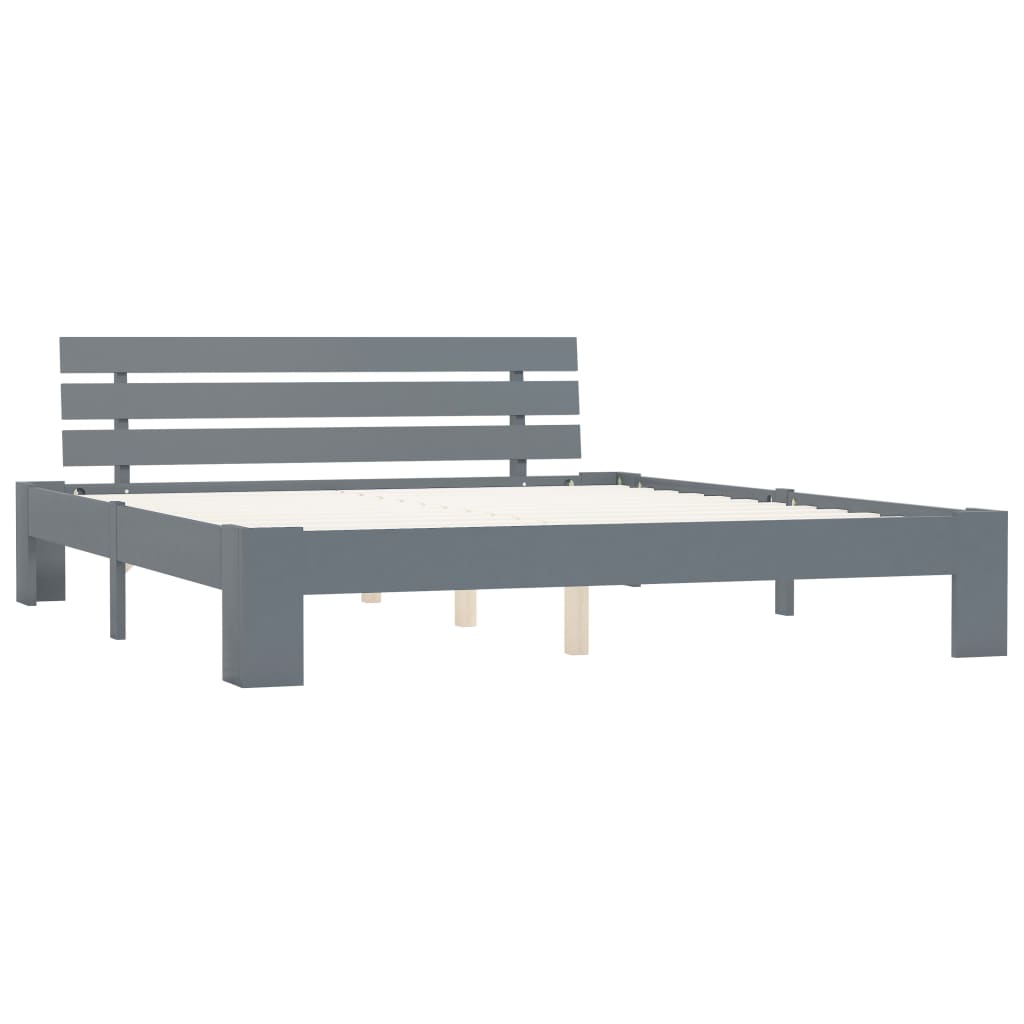 Cadru de pat dublu, cu tablie, vidaXL, Lemn masiv pin, 180 x 200 cm, Gri