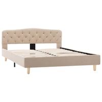 Cadru de pat dublu tapitat, vidaXL- Textil-Lemn, 140 x 200 cm, Bej