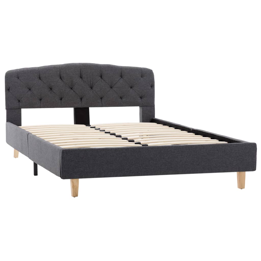 Cadru de pat dublu tapitat, vidaXL, Textil-Lemn, 120 x 200 cm, Gri inchis
