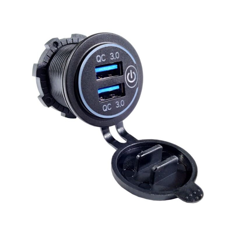 Priza incarcator USB QC Quick charge 3.0 iluminare LED Rosu cu switch ON/OFF