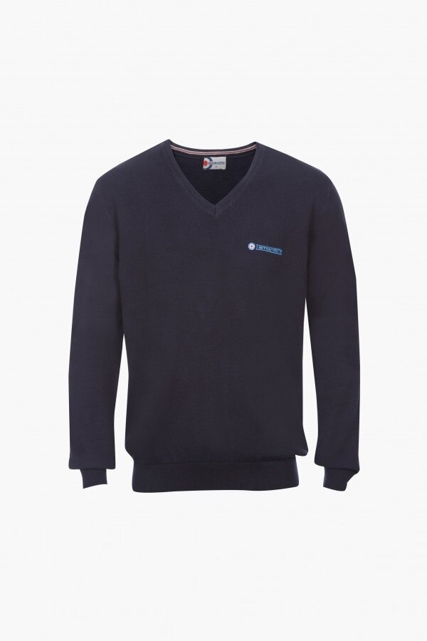 Pulover din bumbac Lambretta, Pentru barbati, Cu decolteu in V, Bleumarin, M