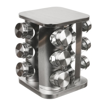 Recipiente pentru condimente cu suport rotativ inox,12 buc/set Recipiente pentru condimente cu suport rotativ inox,12 buc/set