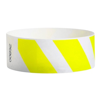 Set 300 buc. bratari de identificare cu cupon de control detasabil din hartie tyvek 3/4'' culoare galben dungi Set 300 buc. bratari de identificare cu cupon de control detasabil din hartie tyvek 3/4'' culoare galben dungi