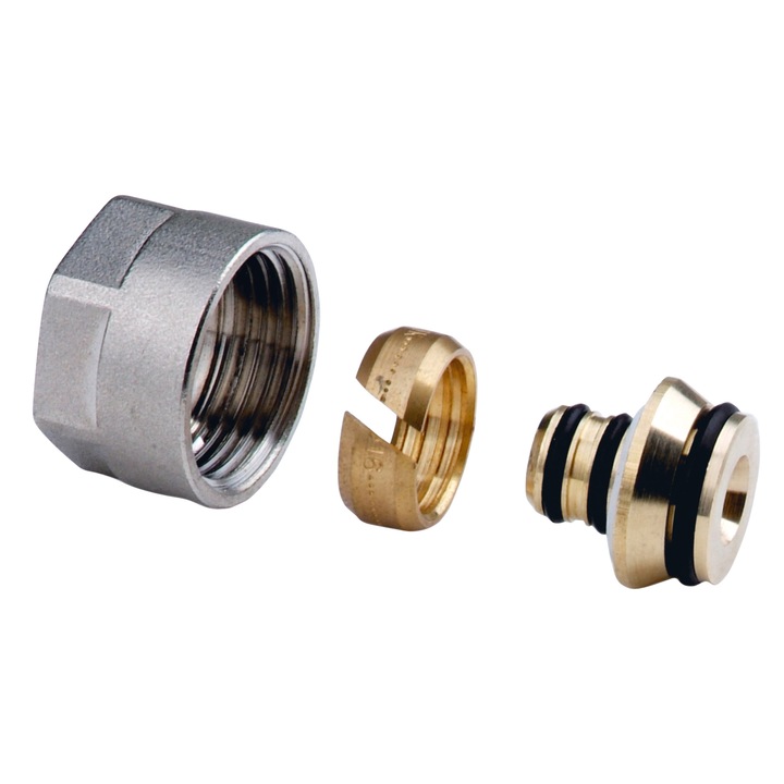 Set 2 buc (tur, retur) Racord imbinare Ferro cu filet 3/4” pentru tevi multistratificate 16x2 mm, distribuitoare colectoare