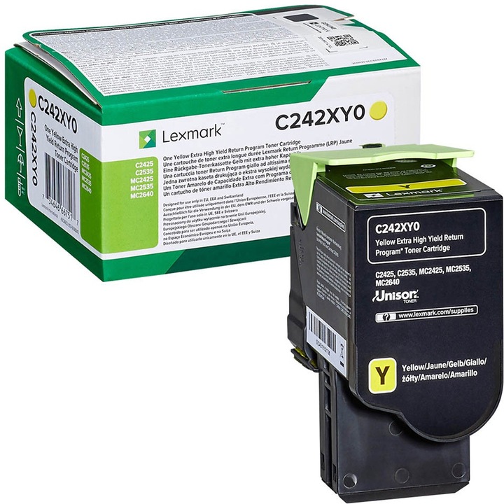 Тонер Lexmark C242XY0, Голям капацитет, 3500 страници, Жълт