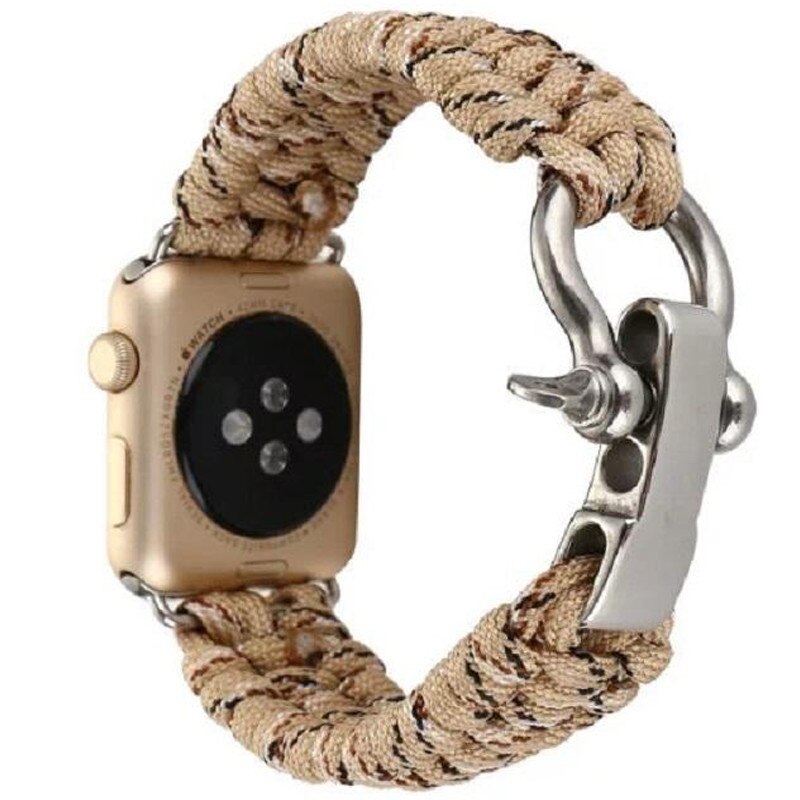 Curea iUni compatibila cu Apple Watch 1/2/3/4/5/6, 44mm, Elastic Paracord, Rugged Nylon Rope, Cream
