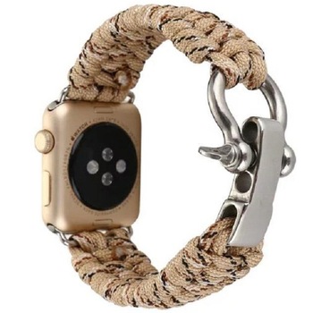 Curea iUni compatibila cu Apple Watch 1/2/3/4/5/6, 40mm, Elastic Paracord, Rugged Nylon Rope, Cream