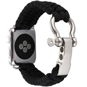 Curea iUni compatibila cu Apple Watch 1/2/3/4/5/6, 44mm, Elastic Paracord, Rugged Nylon Rope, Black