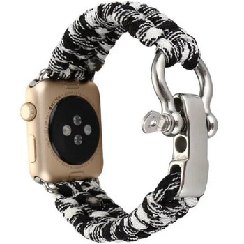 Curea iUni compatibila cu Apple Watch 1/2/3/4/5/6, 44mm, Elastic Paracord, Rugged Nylon Rope, Black and White