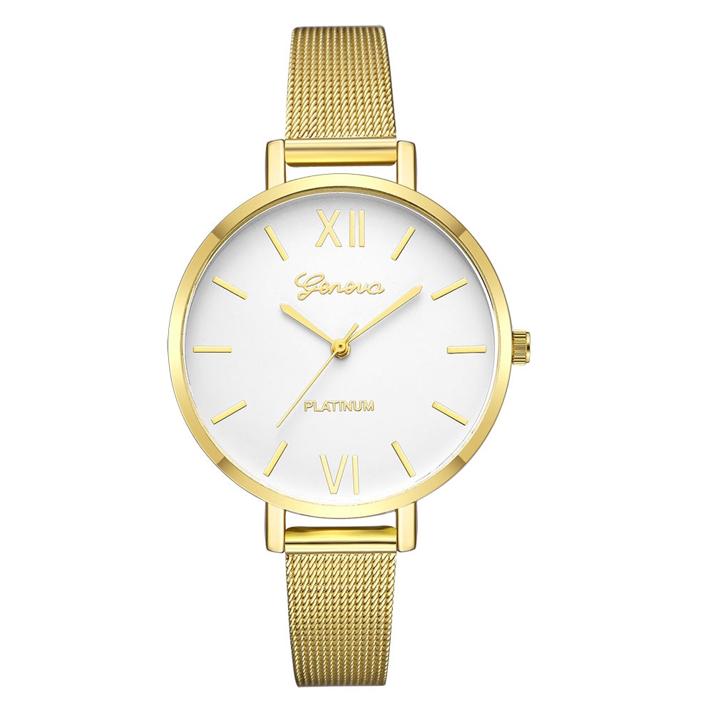 Ceas Geneva Dama Quartz Casual Elegant Gold-alb, PN999398GAB, curea din metal (mesh), afisaj Analog