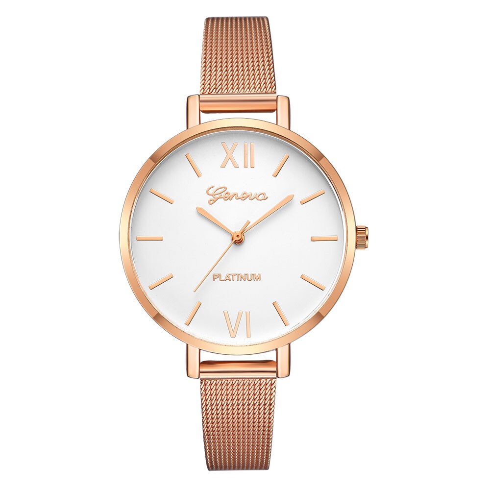 Ceas Geneva Dama Quartz Casual Elegant Rosegold-alb, PN999398RAB, curea din metal (mesh), afisaj Analog